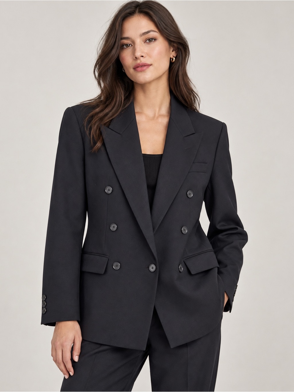 Women's Double-Breasted Black Tailored Blazer